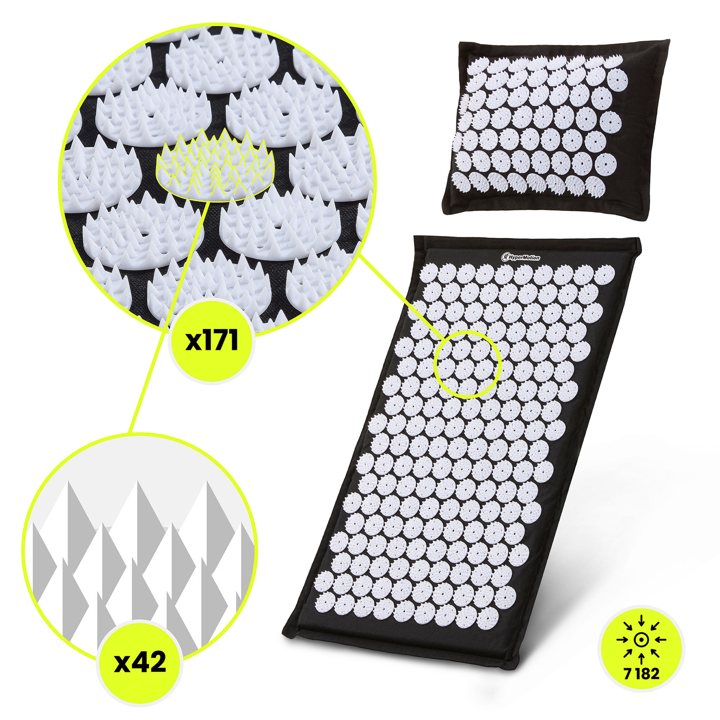 EKO lanena akupresurna podloga s kokosovimi vlakni in ajdovo blazino – 68 cm HyperMotion črno-bela