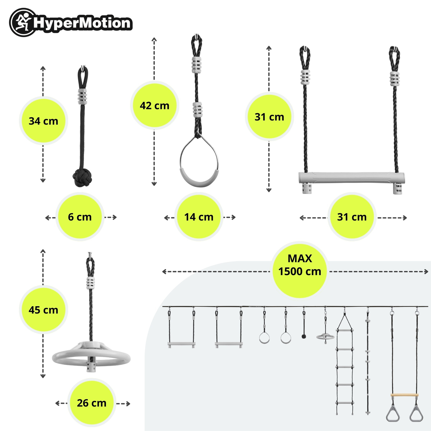 Nindža proga z ovirami za otroke - HyperMotion slackline set - 9 ovir
