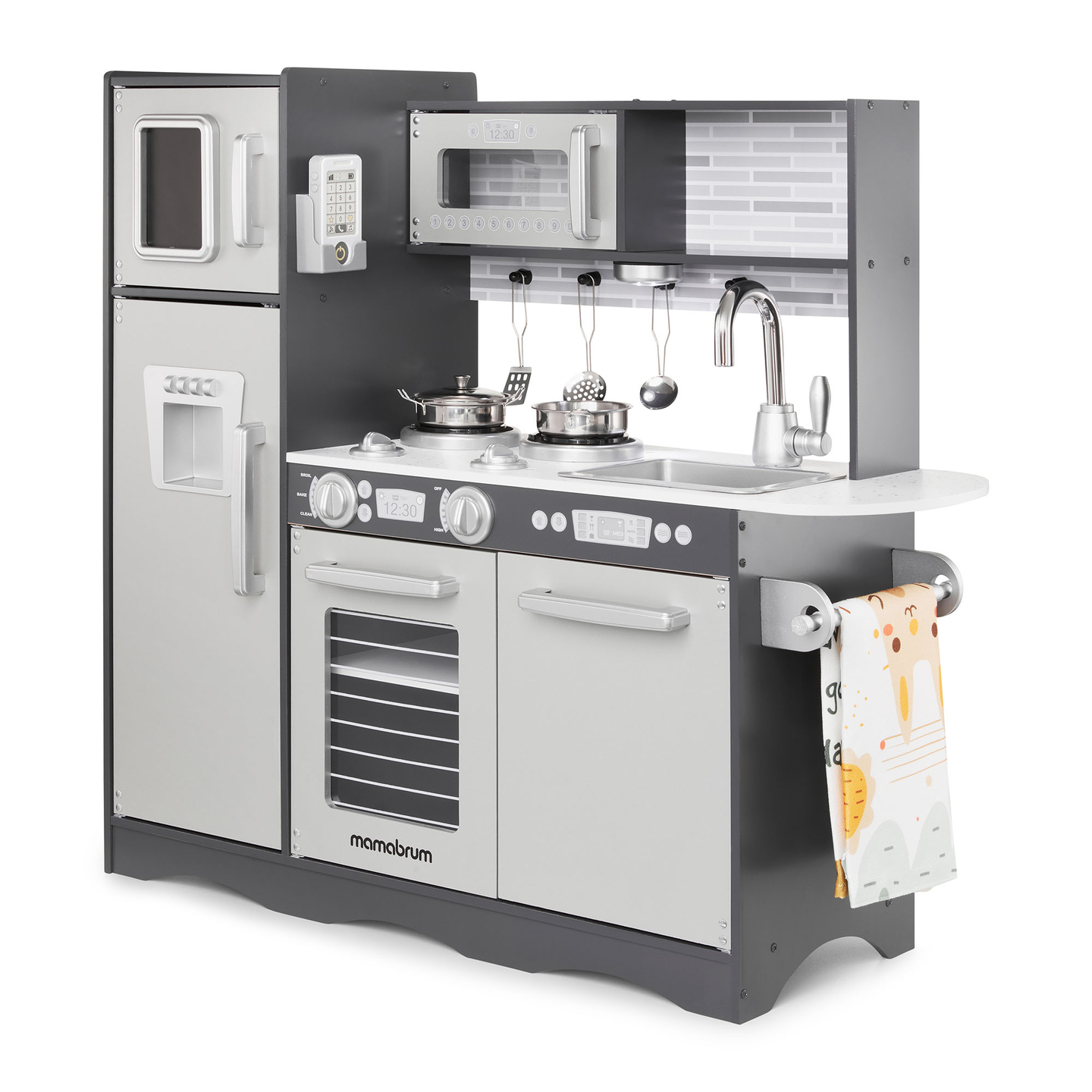 XXL lesena kuhinja z LED osvetlitvijo, predpasnikom in dodatki