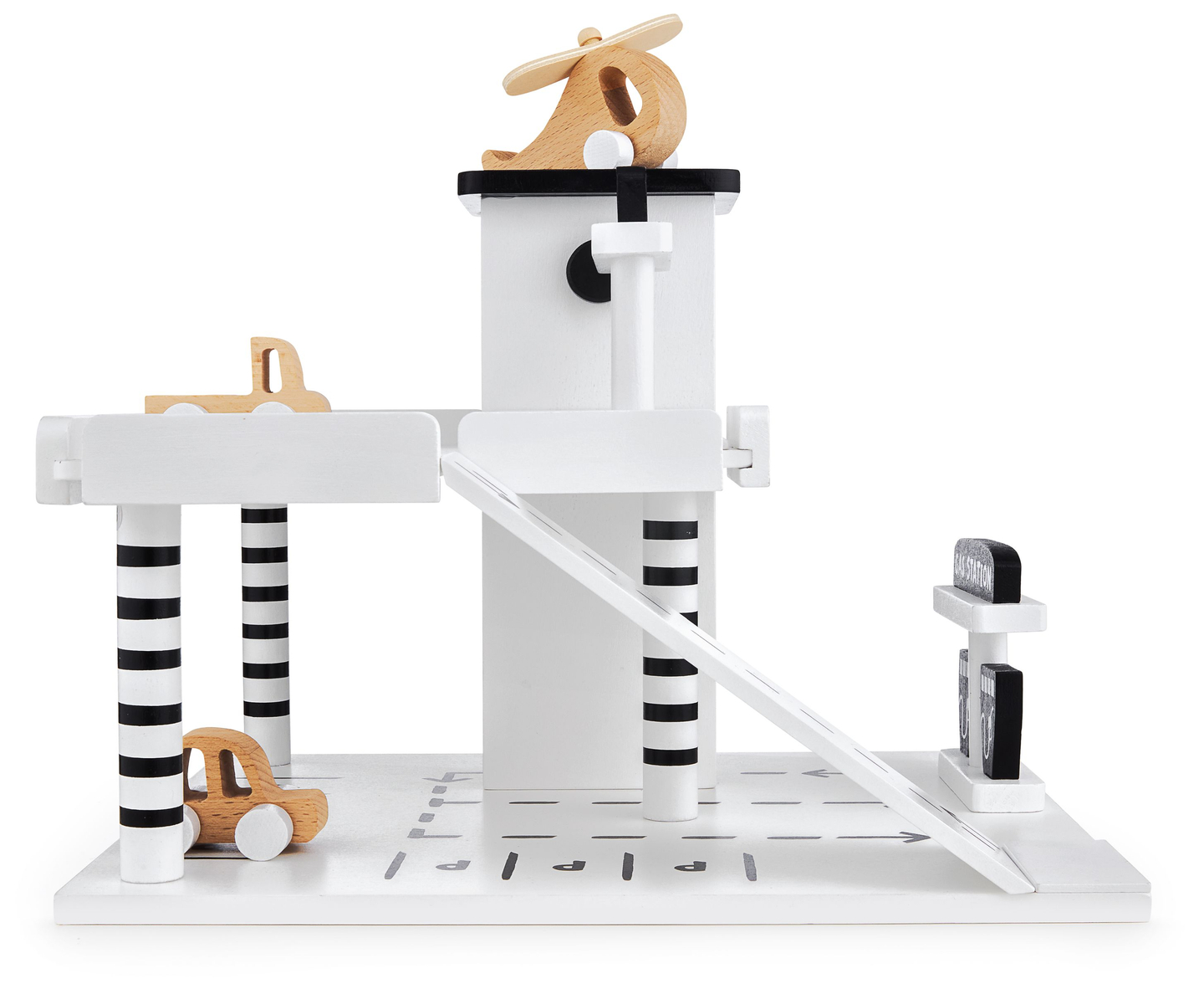 Lesena garaža - večnadstropno parkirišče - avtomobili, dvigalo, helikopter