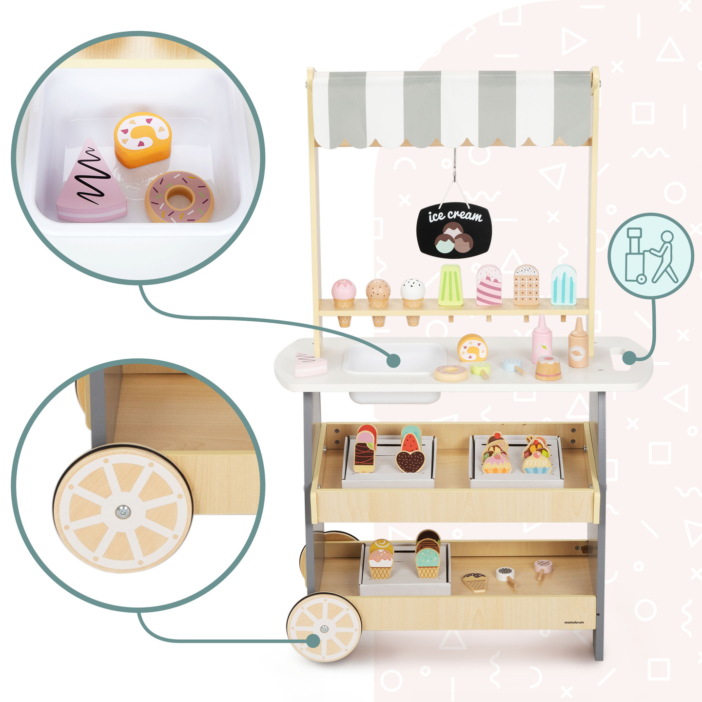 Lesena sladoledarna na kolesih - voziček za sladoled