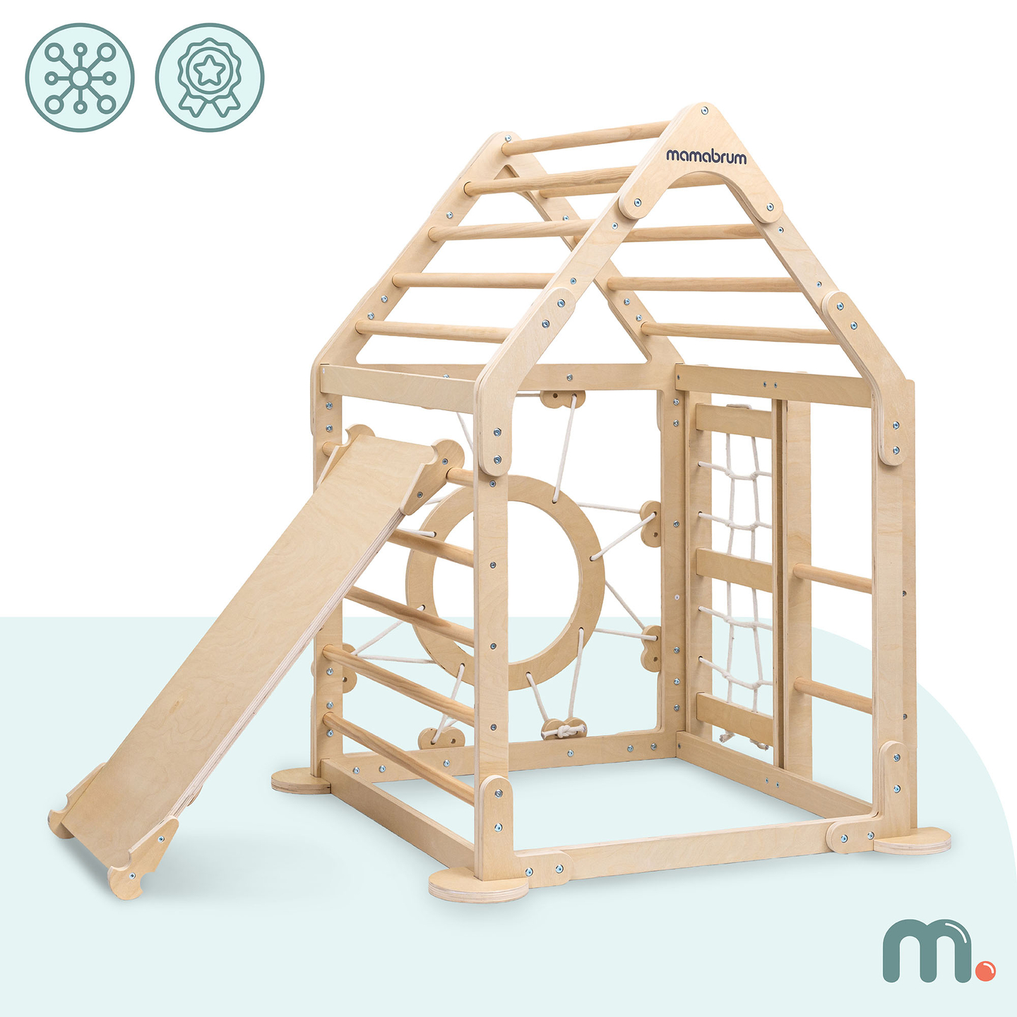 Leseno notranje igrišče za otroke - hišica z lestvami in toboganom