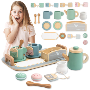 Velik lesen čajni set s pladnjem - 18 kosov