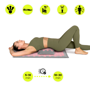 EKO lanena akupresurna podloga s kokosovimi vlakni in ajdovo blazino – 68 cm HyperMotion siva in roza