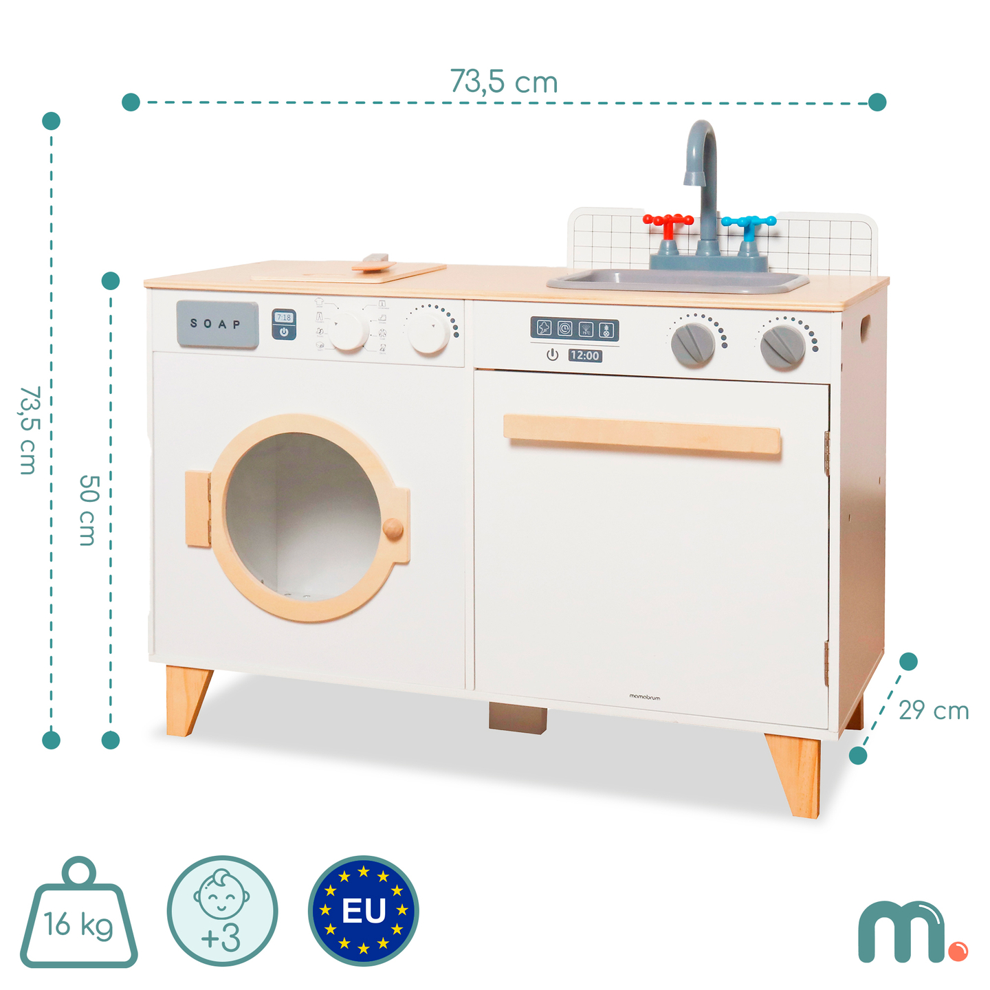 Lesena pralnica in kuhinja - domači set 2 v 1 za otroke