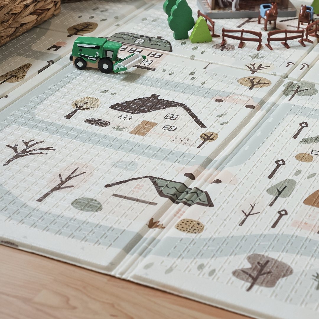 Dvostranska zložljiva podloga iz pene 180 x 120 x 1 cm - Charming Town/Sand Beige