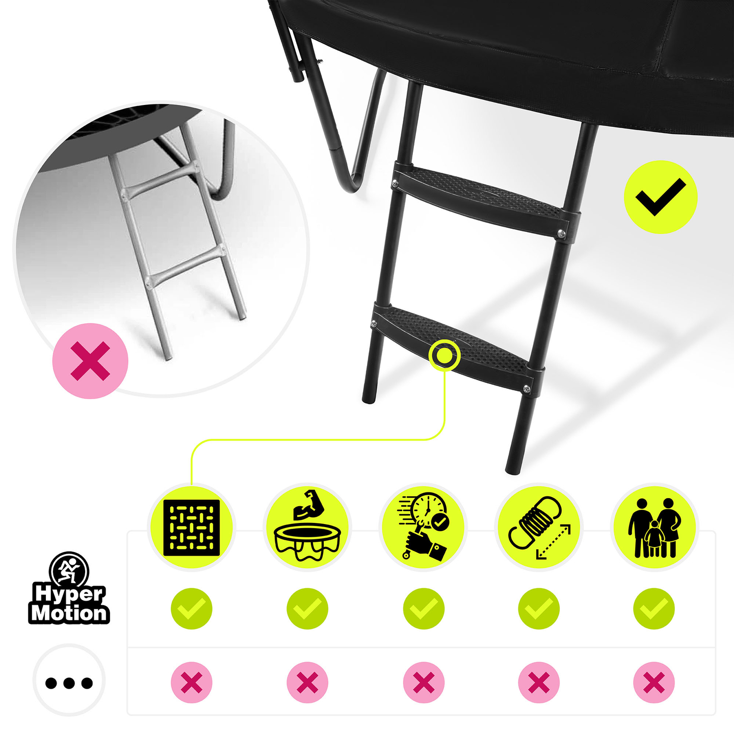 XXL vrtni trampolin za otroke HyperMotion - 366 cm 12FT - z lestvijo in notranjo mrežo - za dom in vrt - 150 kg max