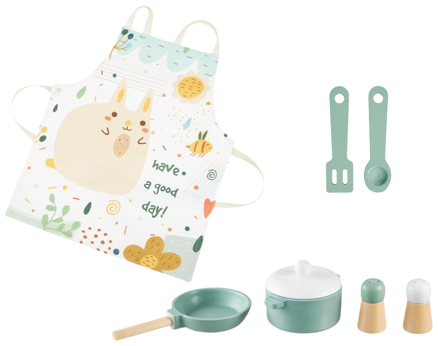 Lesena kuhinja s predpasnikom, dodatki in razsvetljavo LED