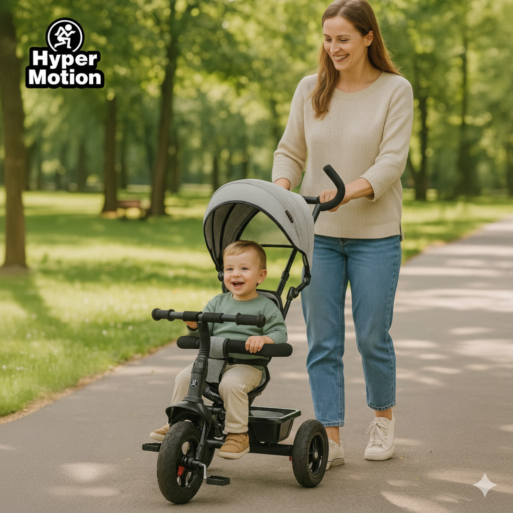 Tricikel za otroke od 1 do 4 let - TOBI FREY - siva barva - vrtljiv - kolesa s črpalko + tlačilka