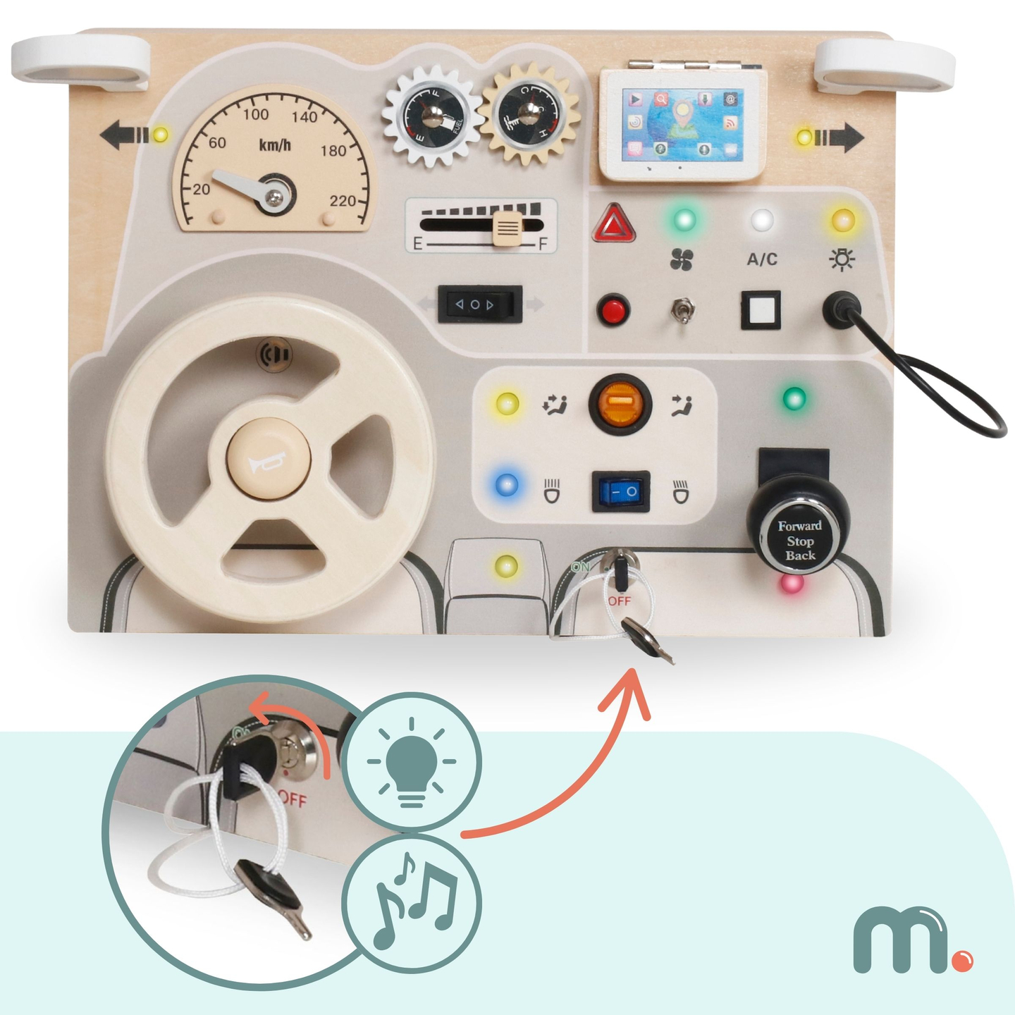 Montessori lesena igralna plošča za majhne otroke - armaturna plošča avtomobila