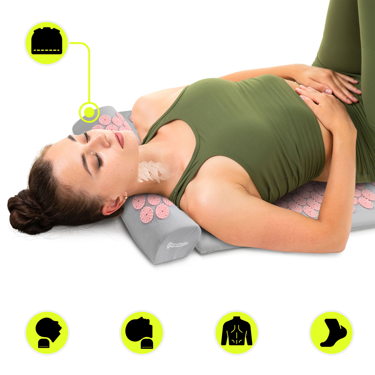 Velika akupresurna podloga z blazino in prevleko - 130 cm HyperMotion siva in roza