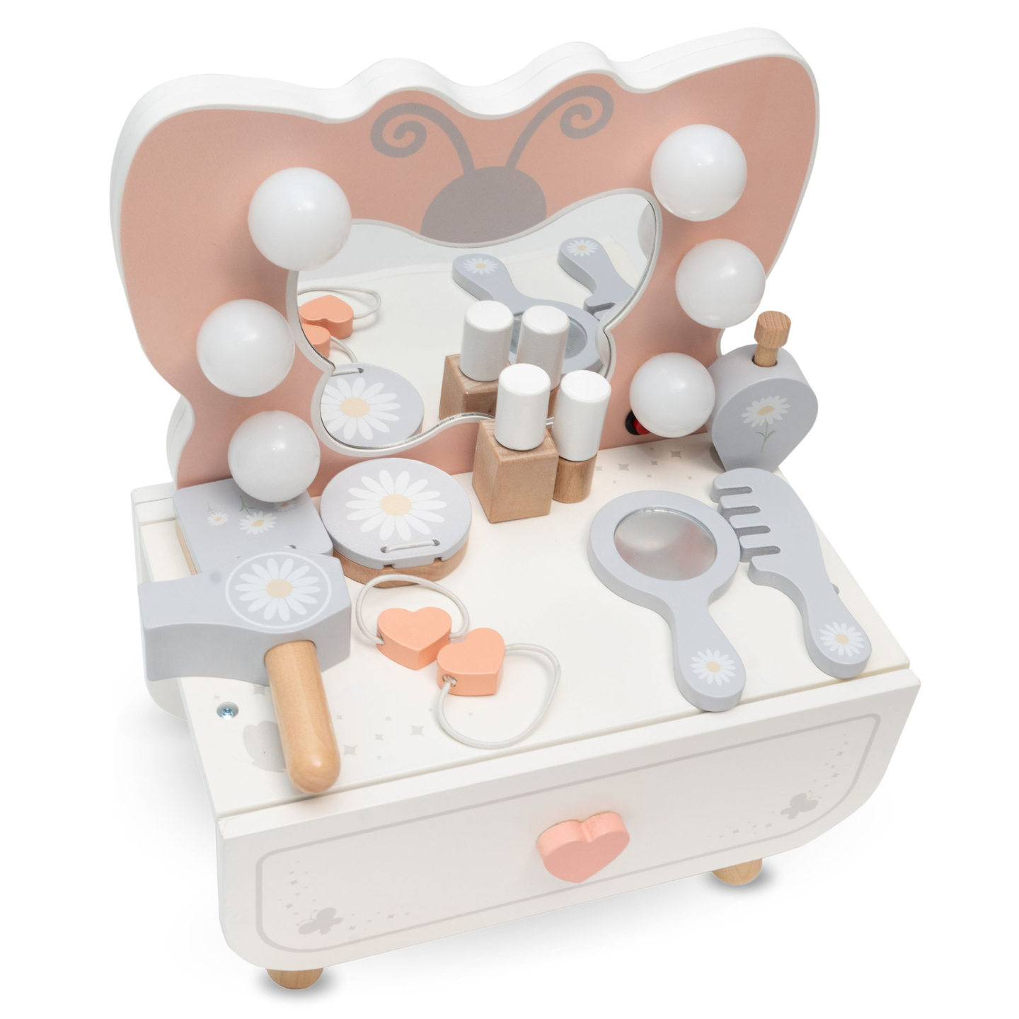 Lesena mini toaletna mizica z LED osvetlitvijo - Butterfly