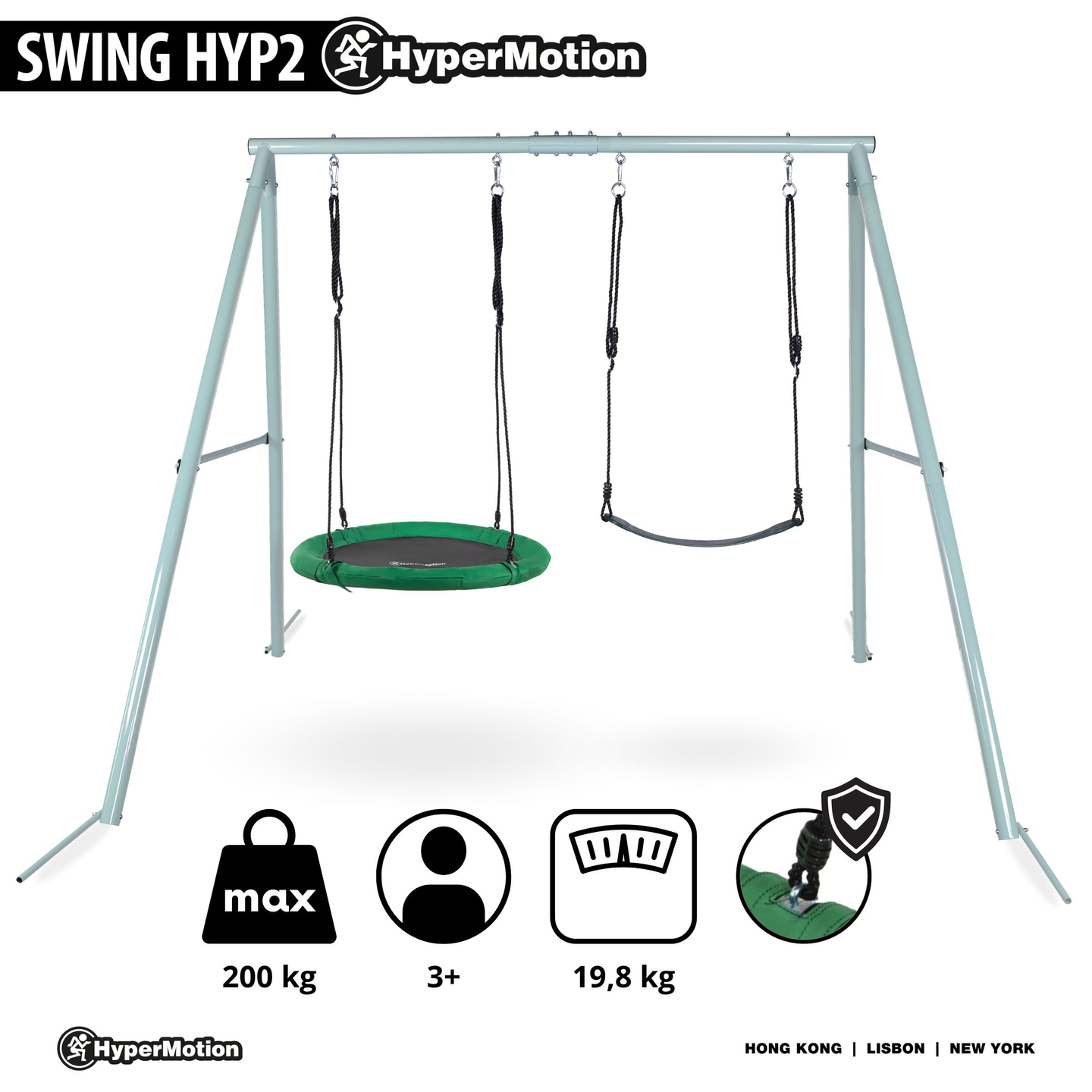 Dvojna vrtna gugalnica z okvirjem in vrvmi - sedež in gnezdo štorklje