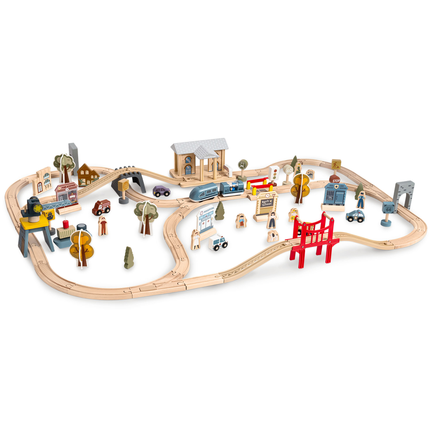 Lesena mestna železnica z električnim vlakom - premikajoči se žerjav, ladja, mostovi