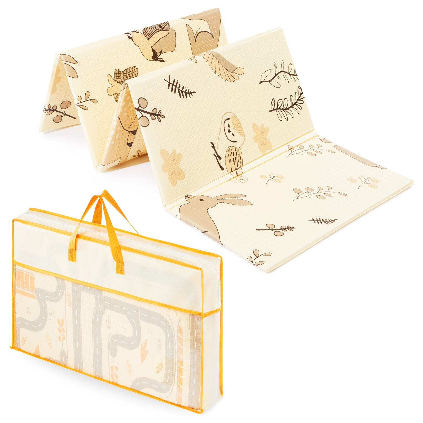 Dvostransko zložljiva penasta podloga 180 x 120 x 1 cm - Magic Forest/Autumn Streets - boho