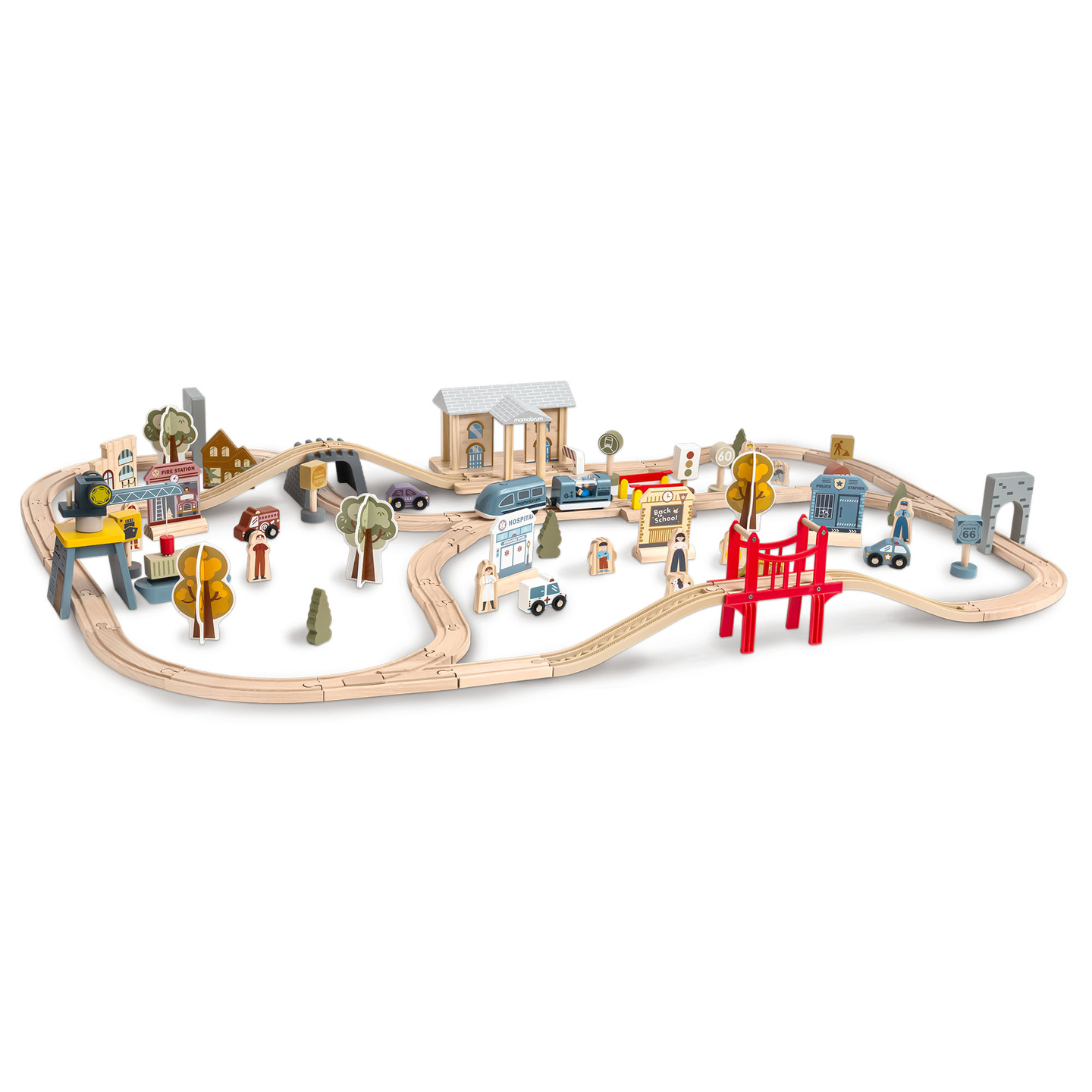 Lesena mestna železnica z električnim vlakom - premikajoči se žerjav, ladja, mostovi