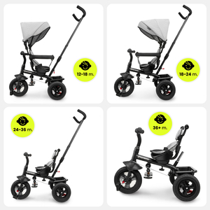 Tricikel za otroke od 1 do 4 let - TOBI FREY - siva barva - vrtljiv - kolesa s črpalko + tlačilka