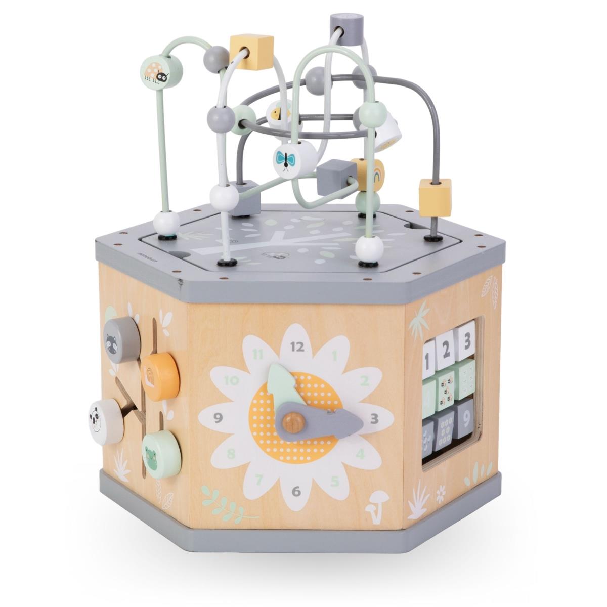 Lesena interaktivna izobraževalna kocka 7 v 1 - motorična zanka