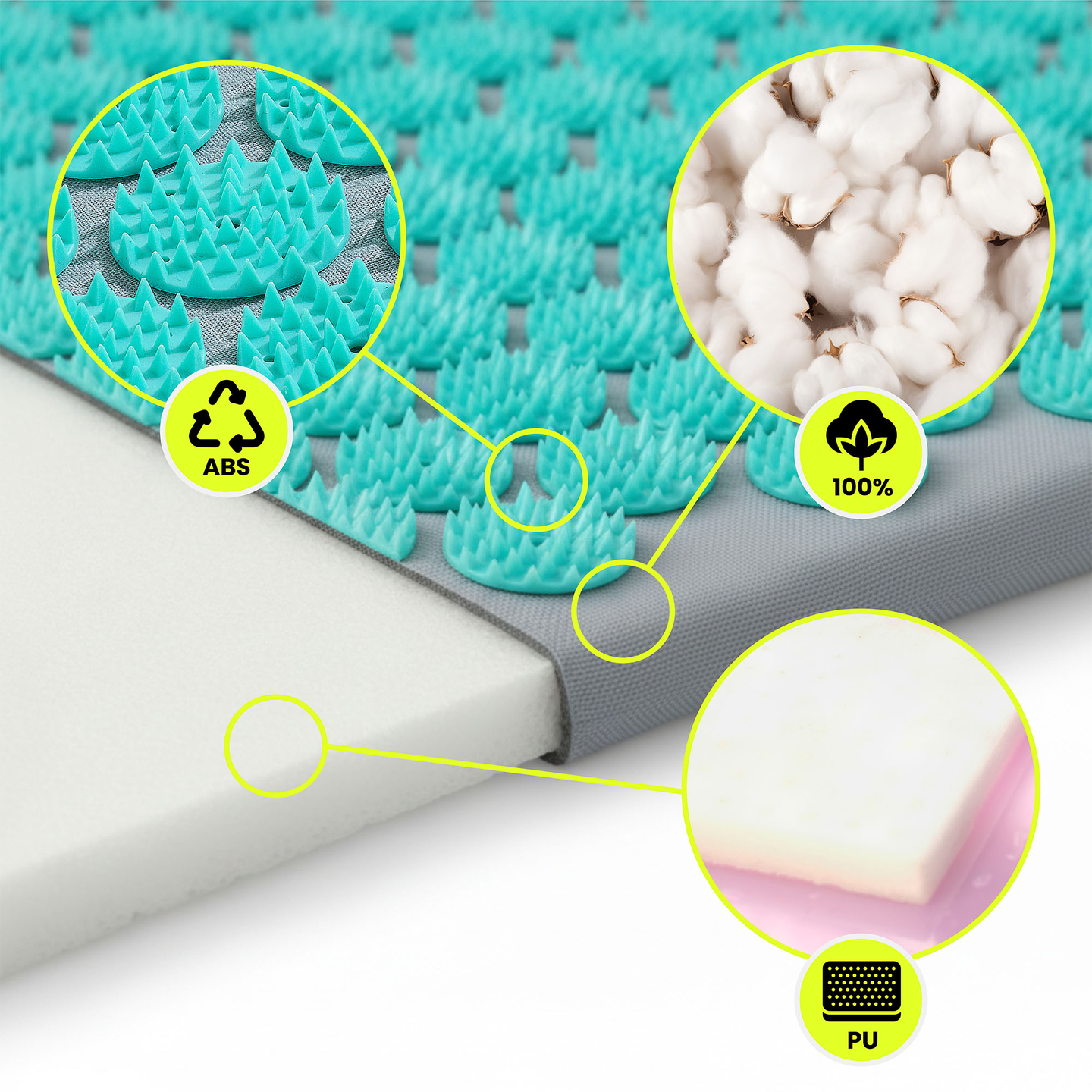 Akupresurna podloga z blazino in prevleko - 72 cm HyperMotion sivo-mint