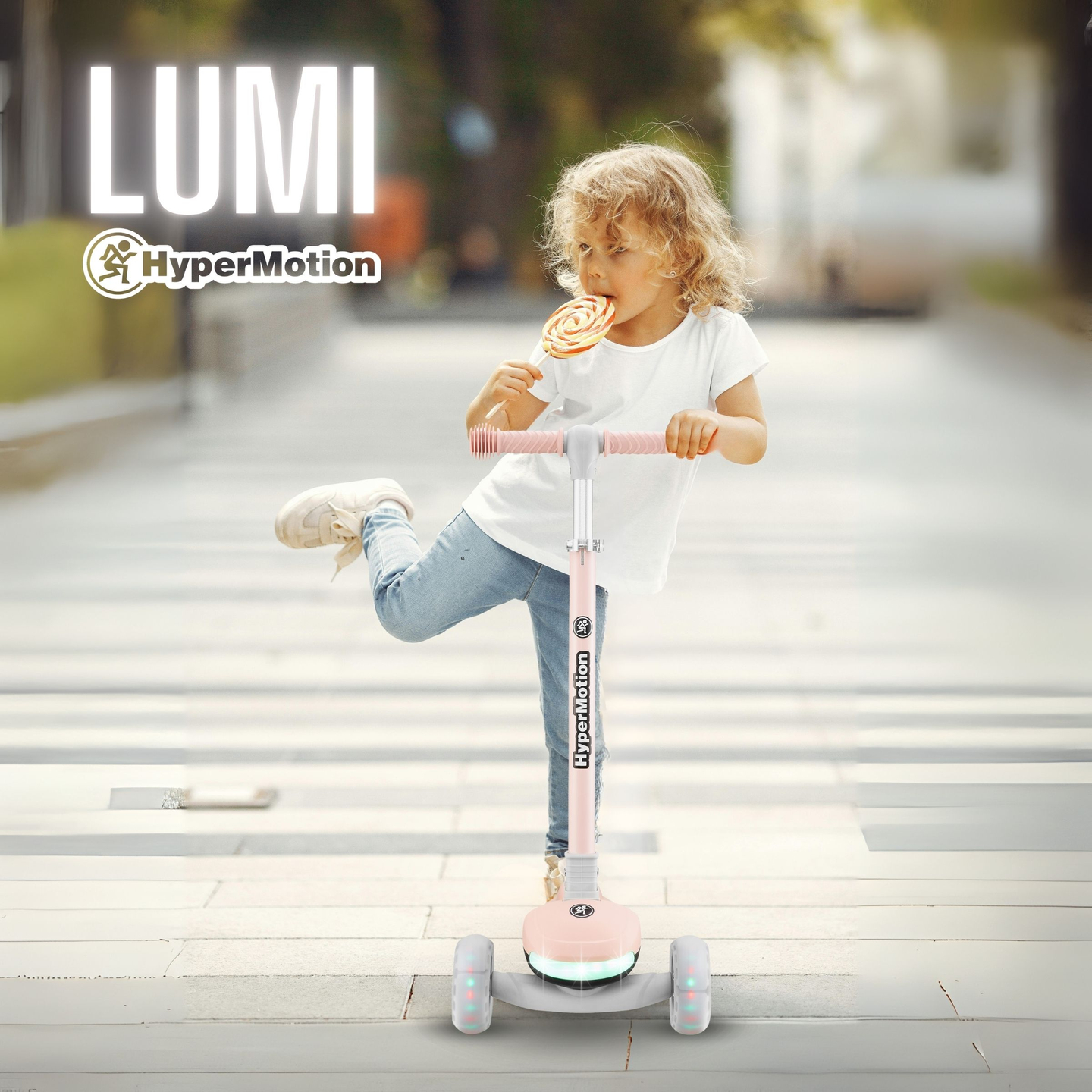 Otroški skuter HyperMotion LUMI 3 v 1 - osvetljena ploščad in kolesa LED, roza barva