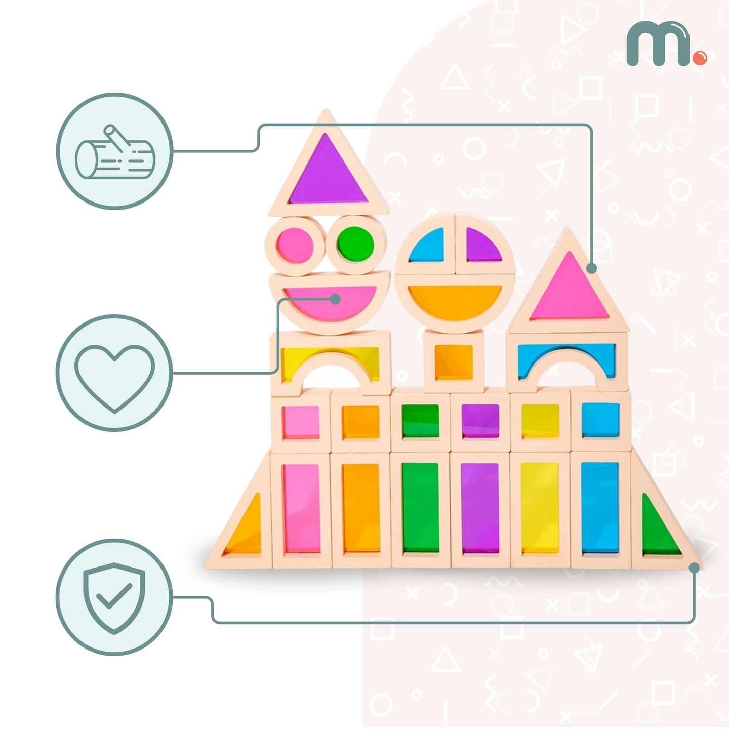 Mavrični leseni bloki - 25 elementov