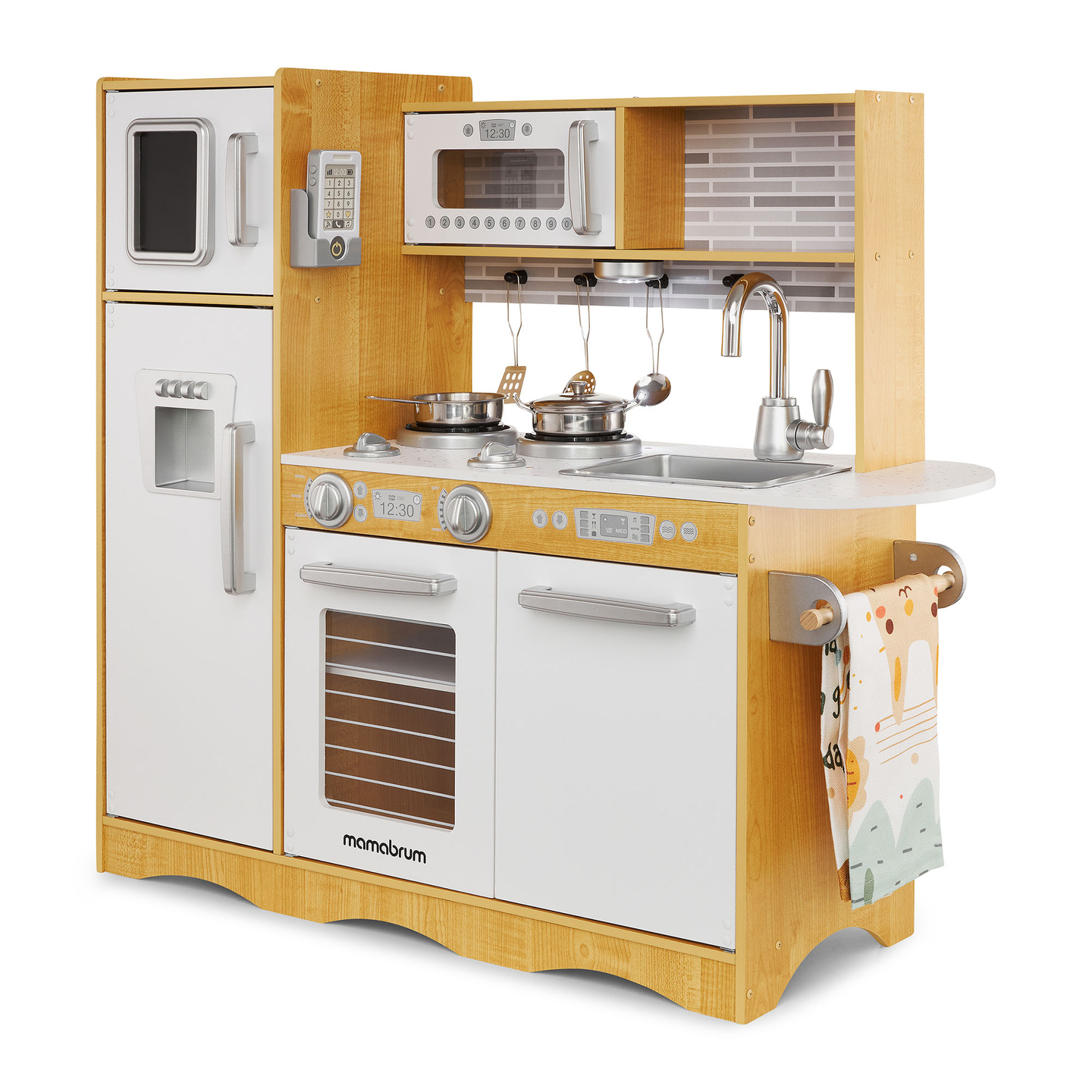 XXL lesena kuhinja z LED osvetlitvijo, predpasnikom in dodatki