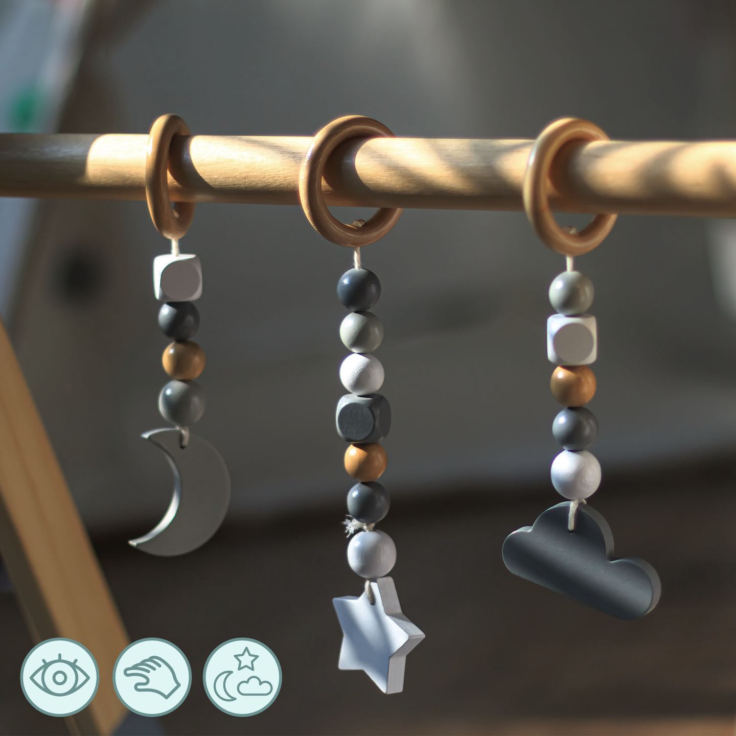 Leseno izobraževalno stojalo Baby Gym - siva barva