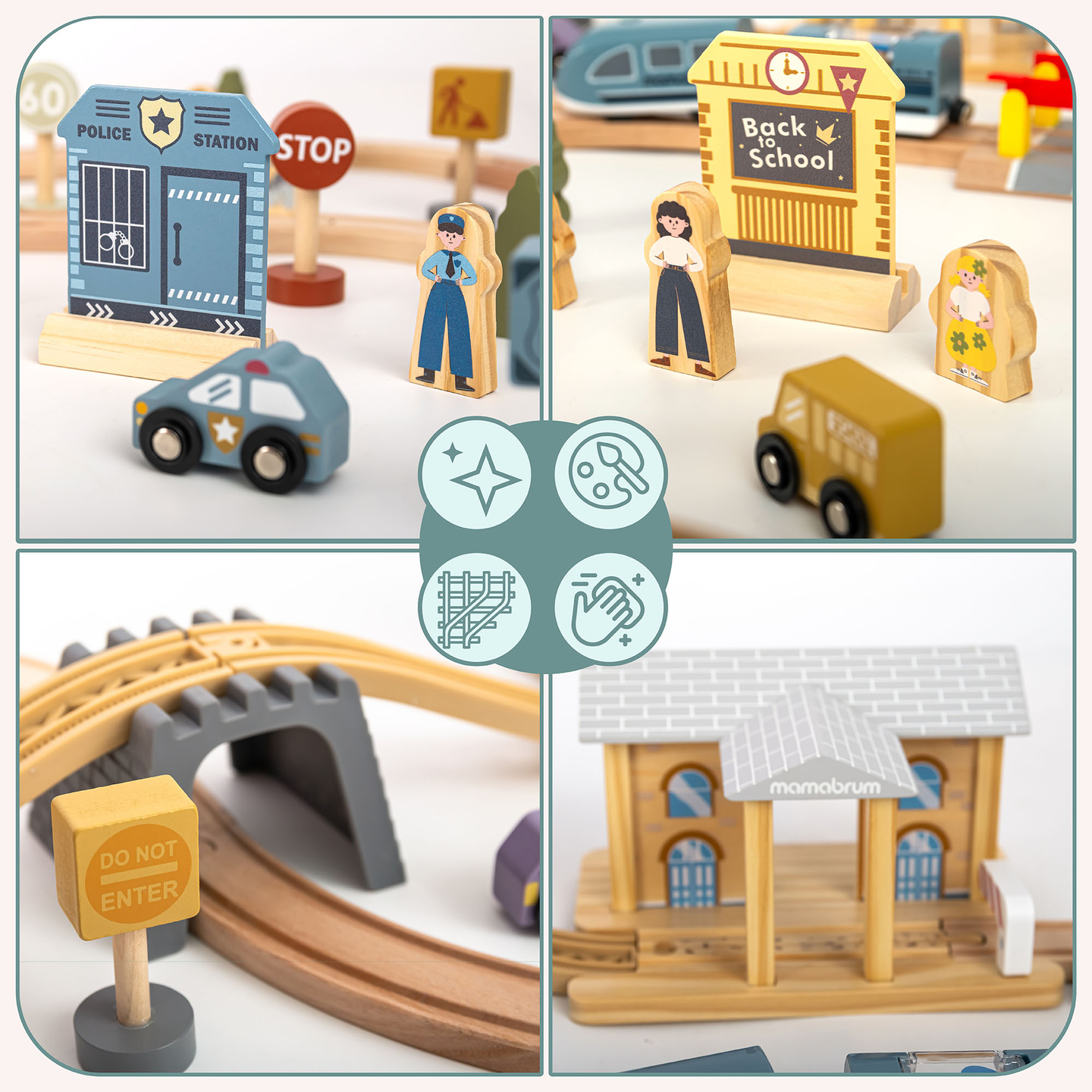 Lesena mestna železnica z električnim vlakom - premikajoči se žerjav, ladja, mostovi