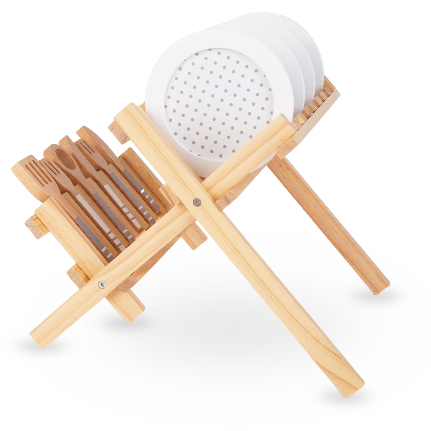 Leseni kuhinjski pripomočki s sušilnikom za lonce - komplet za otroke