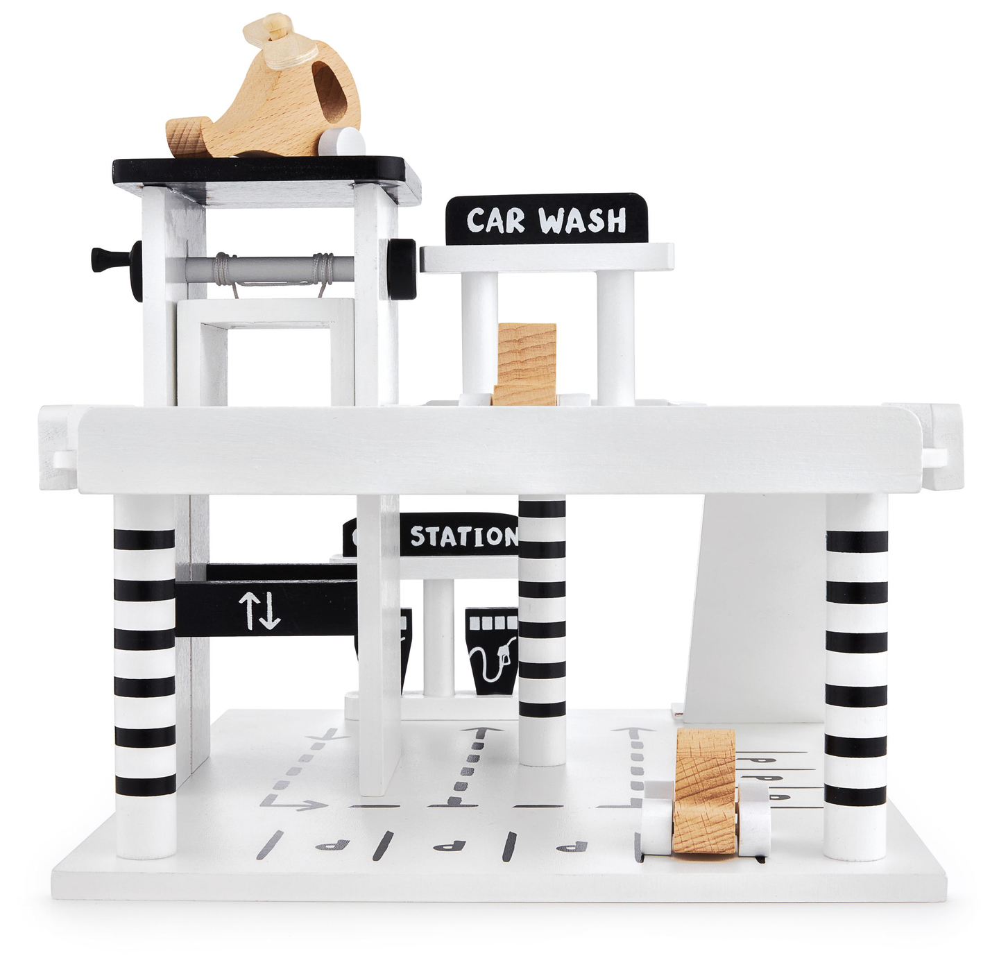 Lesena garaža - večnadstropno parkirišče - avtomobili, dvigalo, helikopter