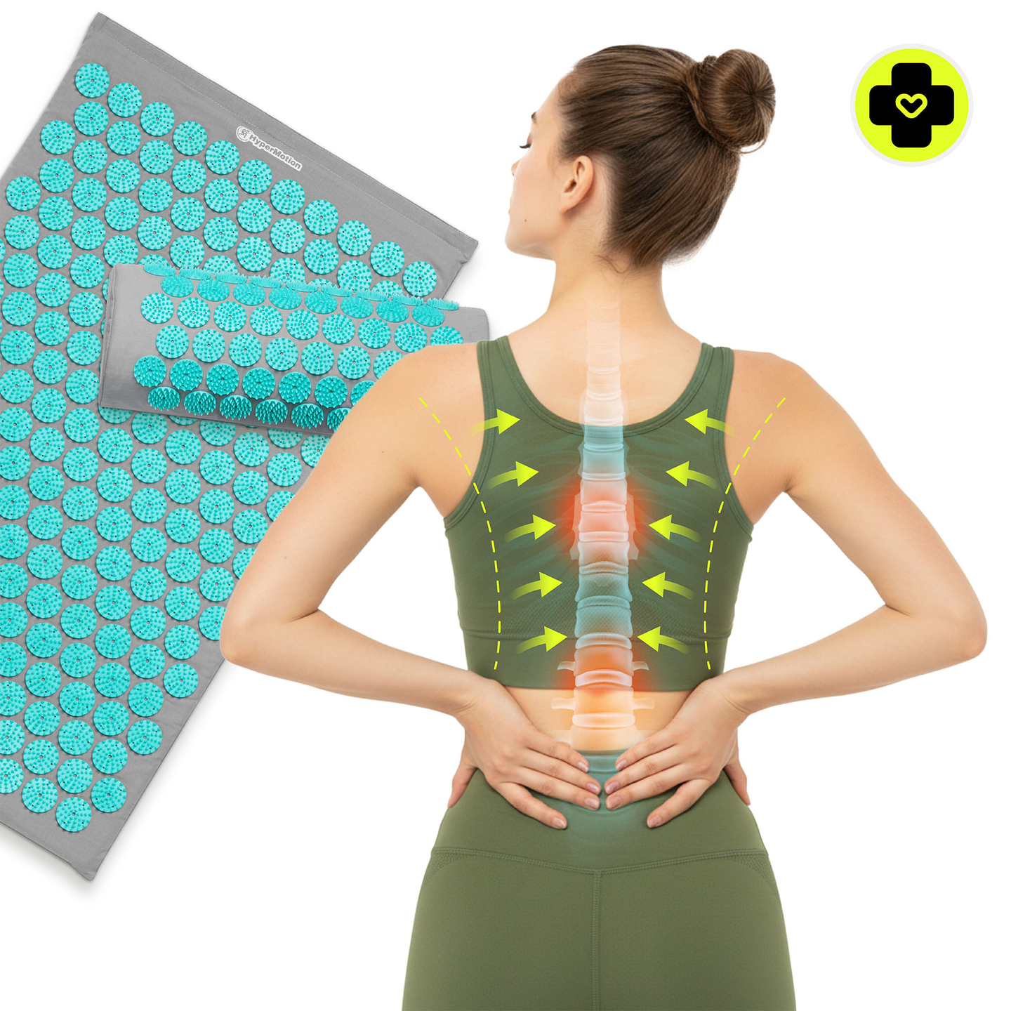 Akupresurna podloga z blazino in prevleko - 72 cm HyperMotion sivo-mint