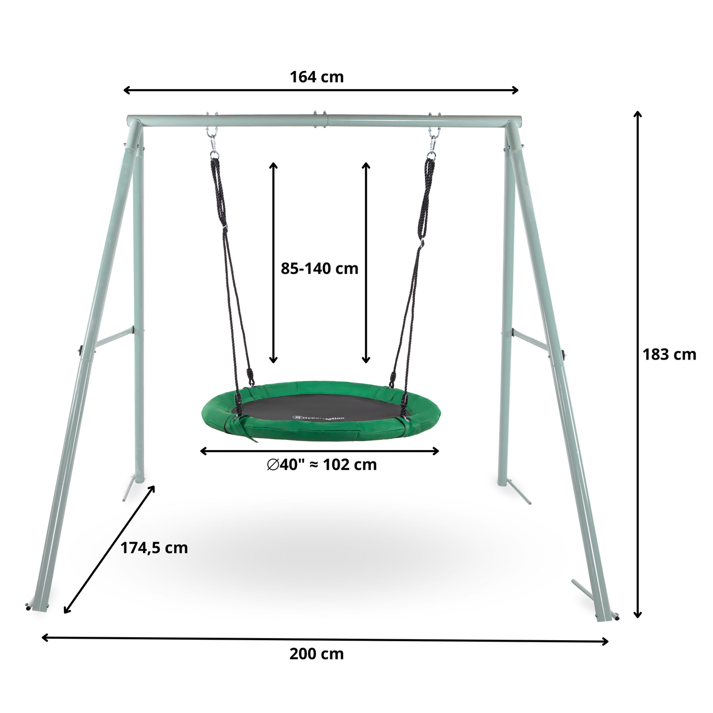 Vrtna gugalnica tipa štorkljino gnezdo z okvirjem in vrvmi