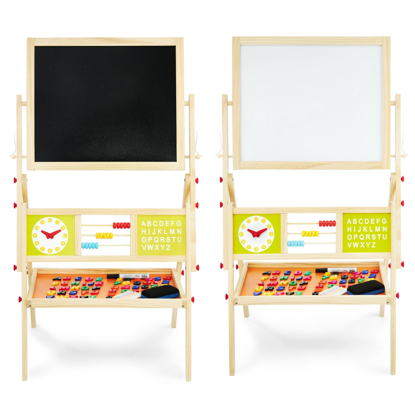 Velika izobraževalna dvostranska tabla: magnetna in kredna - tabla za brisanje na suho, lesena