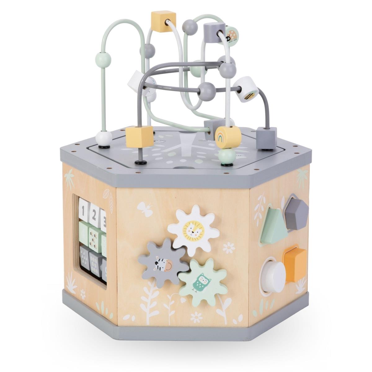 Lesena interaktivna izobraževalna kocka 7 v 1 - motorična zanka