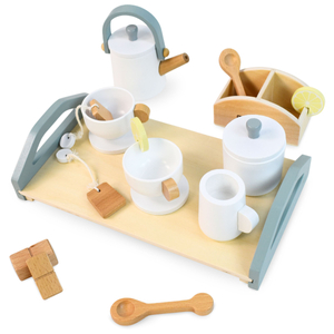 Velik lesen čajni set s pladnjem - 17 kosov