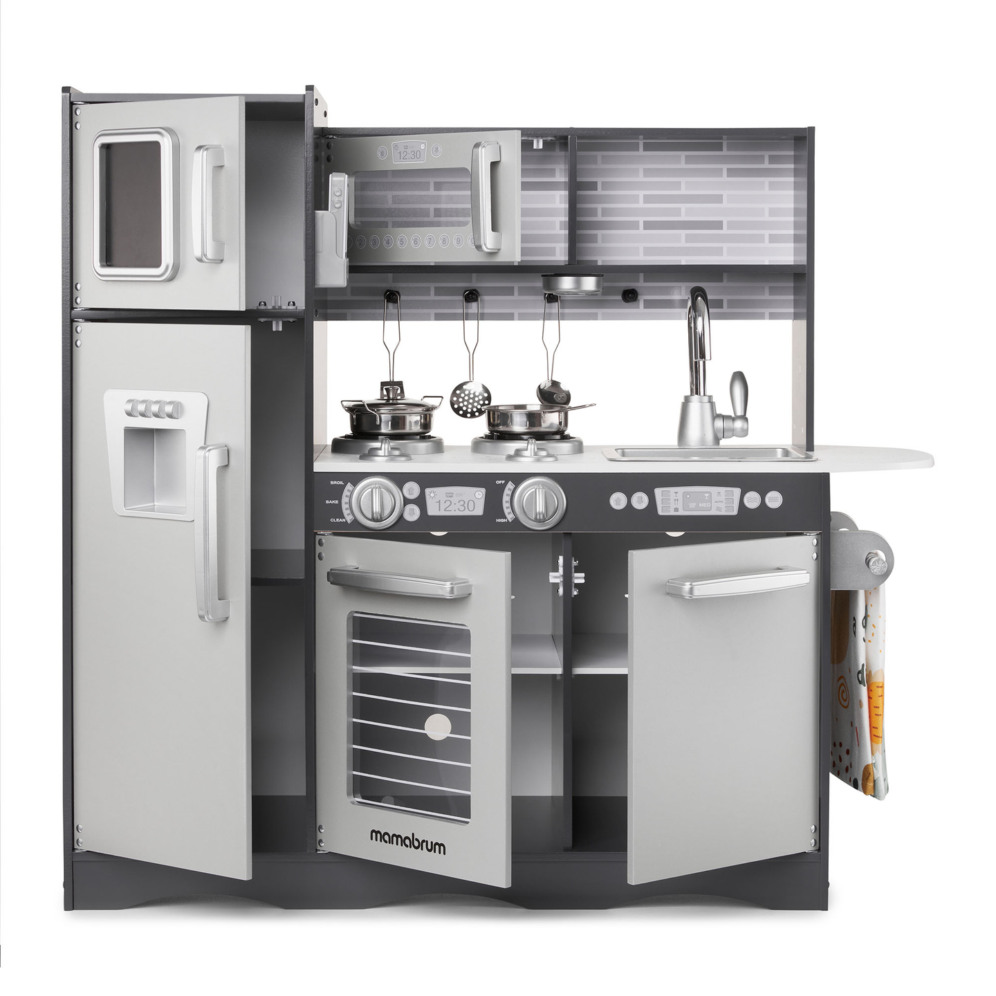 XXL lesena kuhinja z LED osvetlitvijo, predpasnikom in dodatki