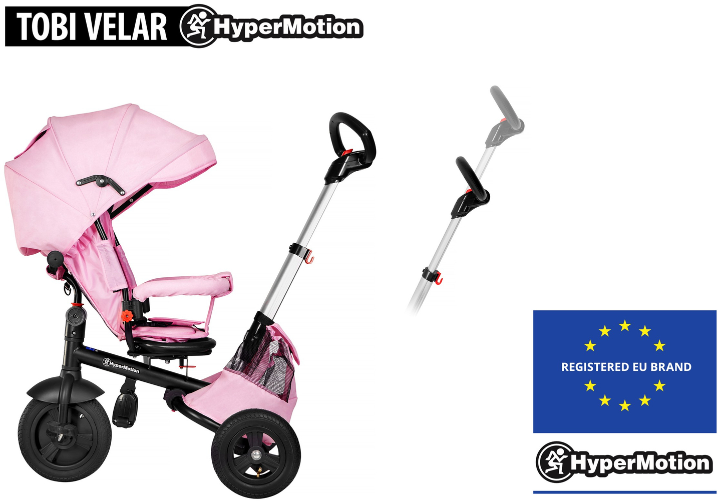 Tobi Velar tricikel + dežna folija - roza