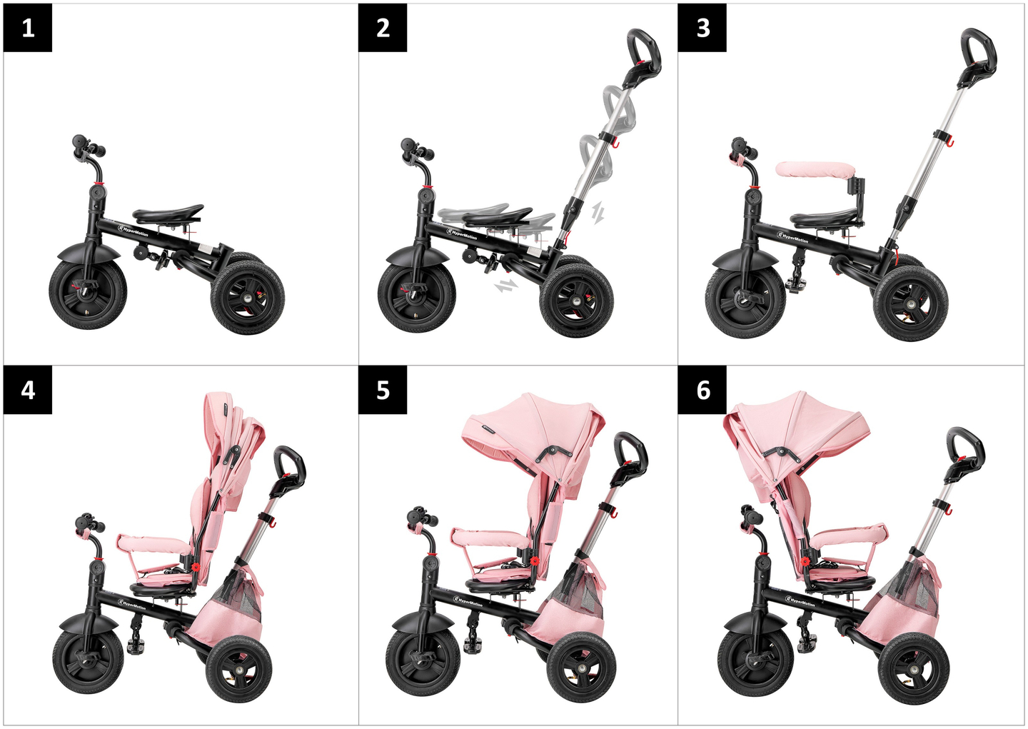 Tobi Velar tricikel + dežna folija - roza