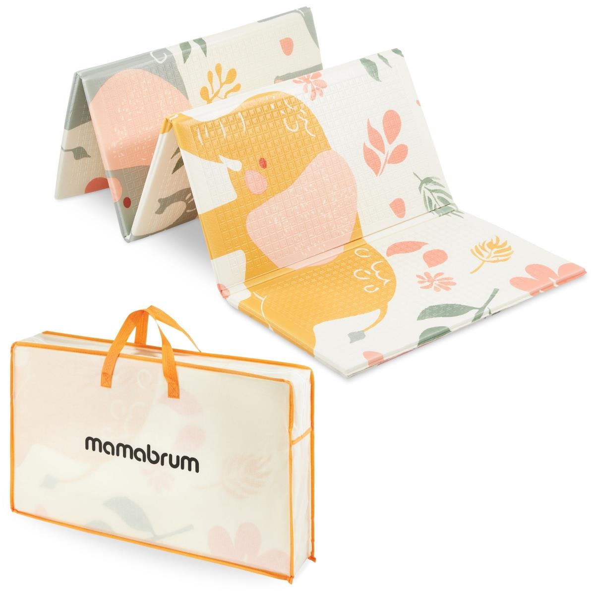 Dvostranska zložljiva podloga iz pene 180 x 120 x 1 cm - Eksotični sloni/nežno siva