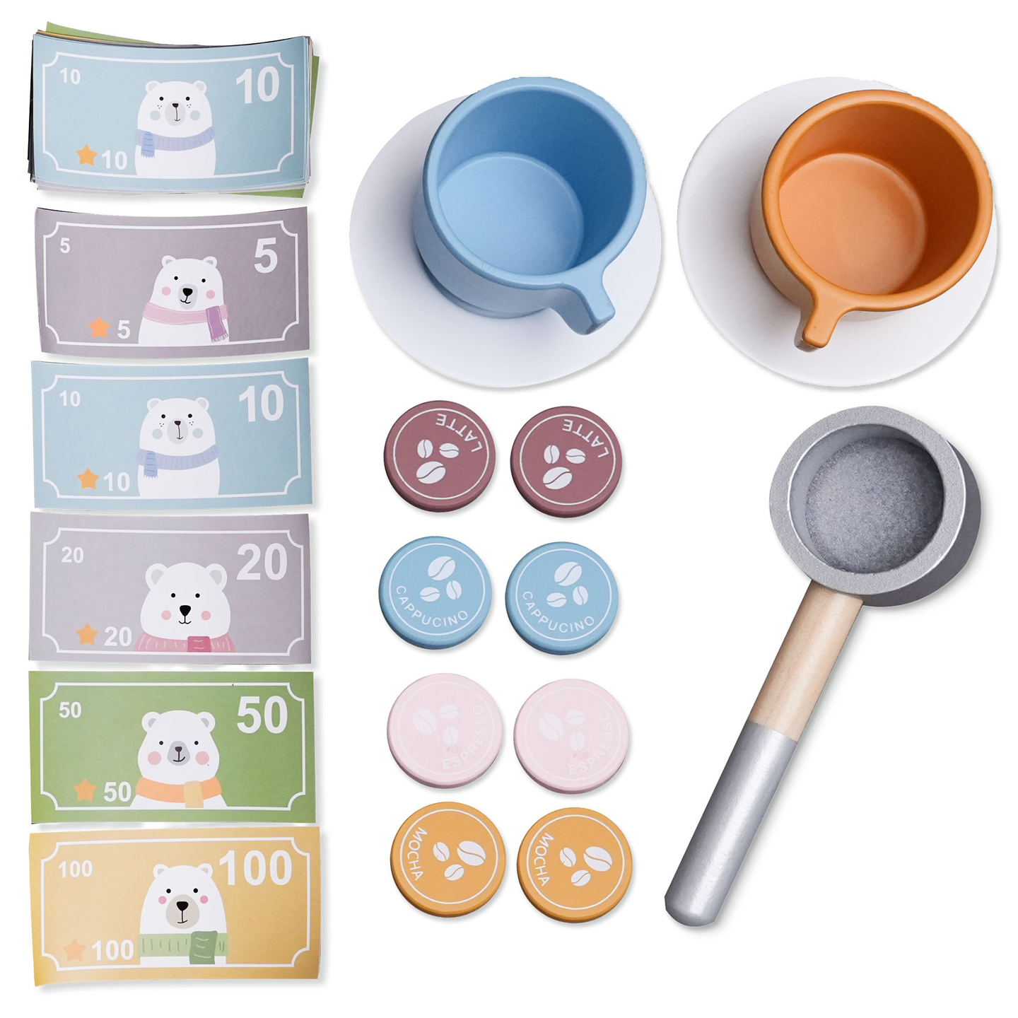 Velika lesena XXXL trgovina za otroke z barom za hitro prehrano - Kotiček + aparat za kavo + pečica + hladilnik - 106 ac.