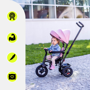 Tricikel za otroke od 1 do 4 let - TOBI FREY - roza barva - vrtljiv - kolesa s črpalko + tlačilka