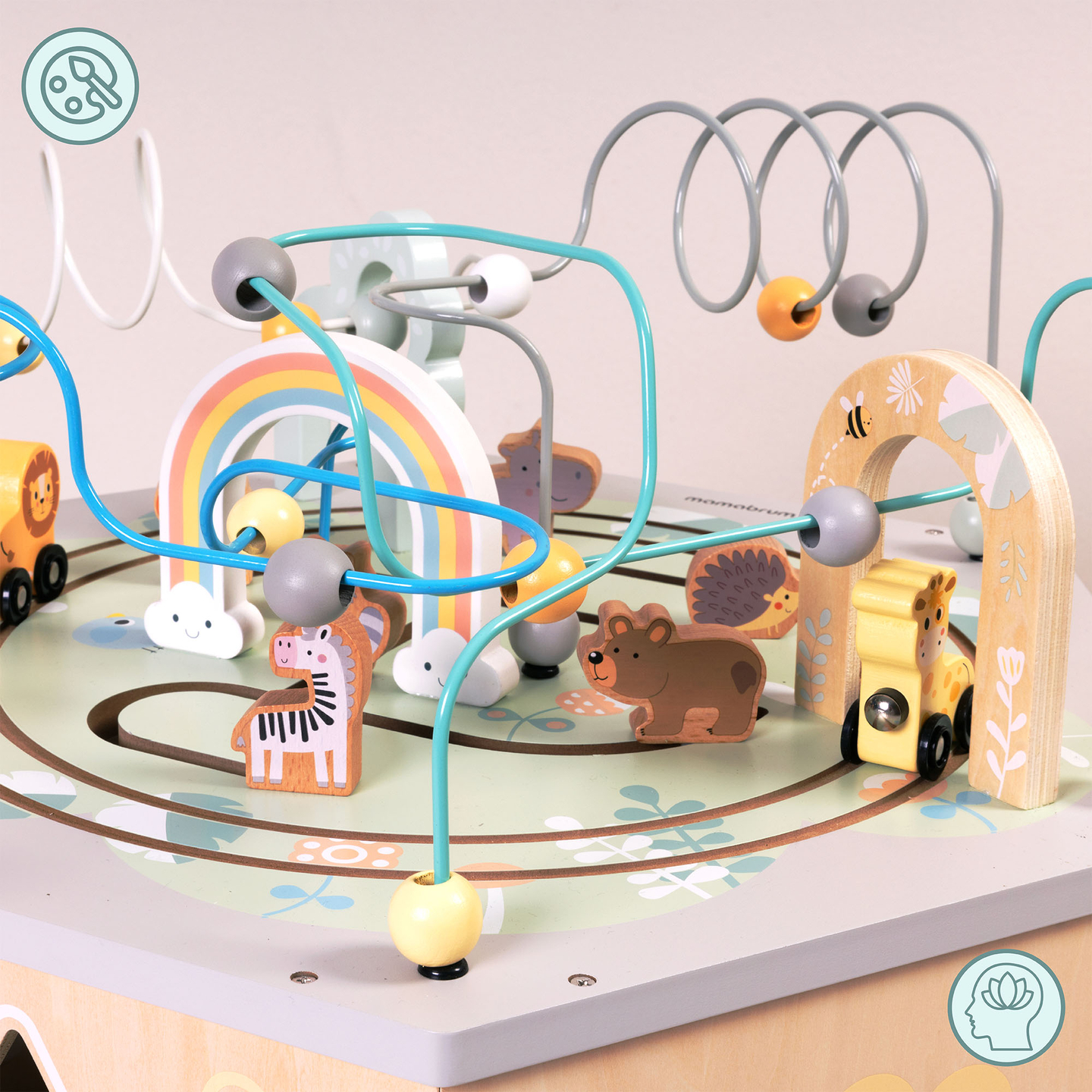 Velika lesena izobraževalna kocka - Montessori igrača z magnetnim vlakom in motornimi zankami