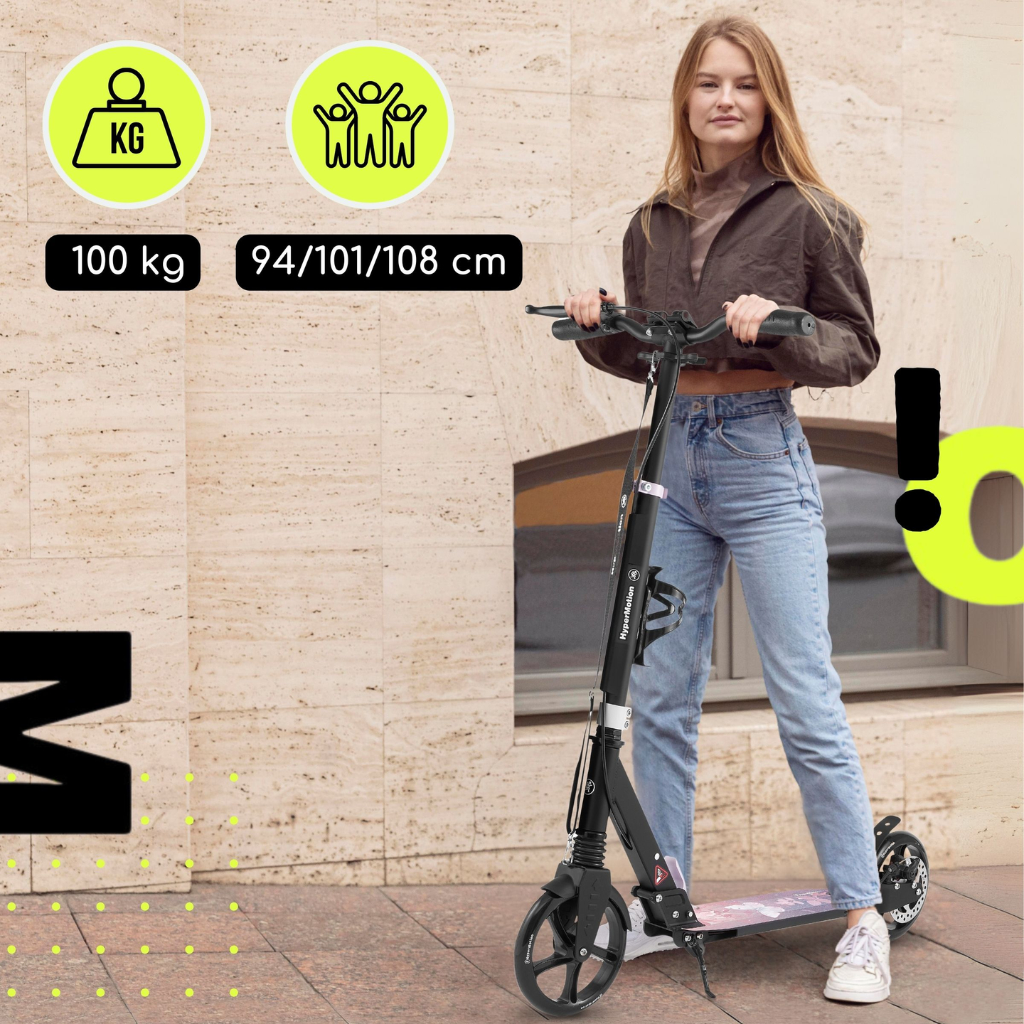 Dvokolesni skuter za mlajše odrasle - z amortizerjem - HyperMotion Skyline - roza, aluminij - 100 kg