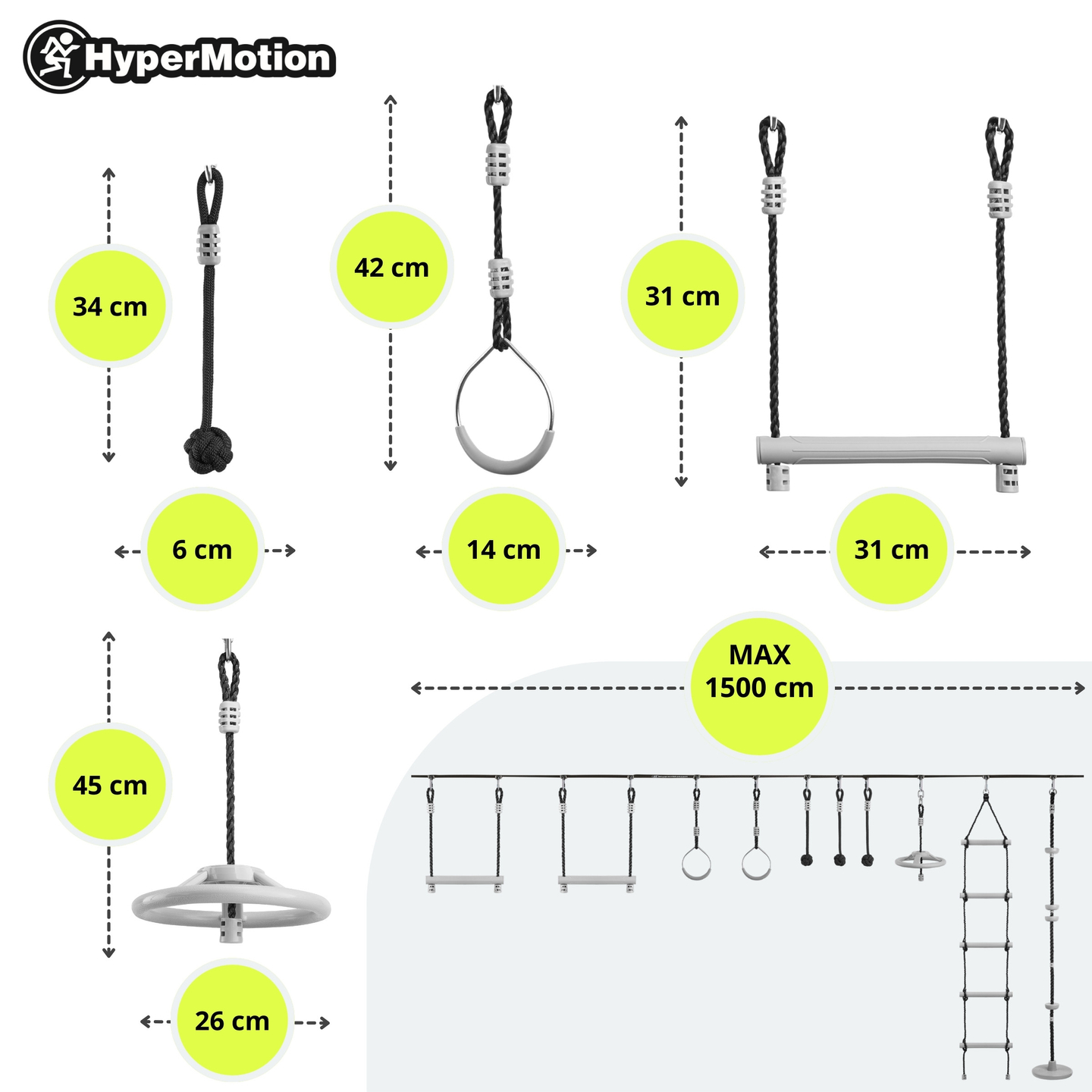 Nindža proga z ovirami za otroke - HyperMotion slackline set - 10 ovir