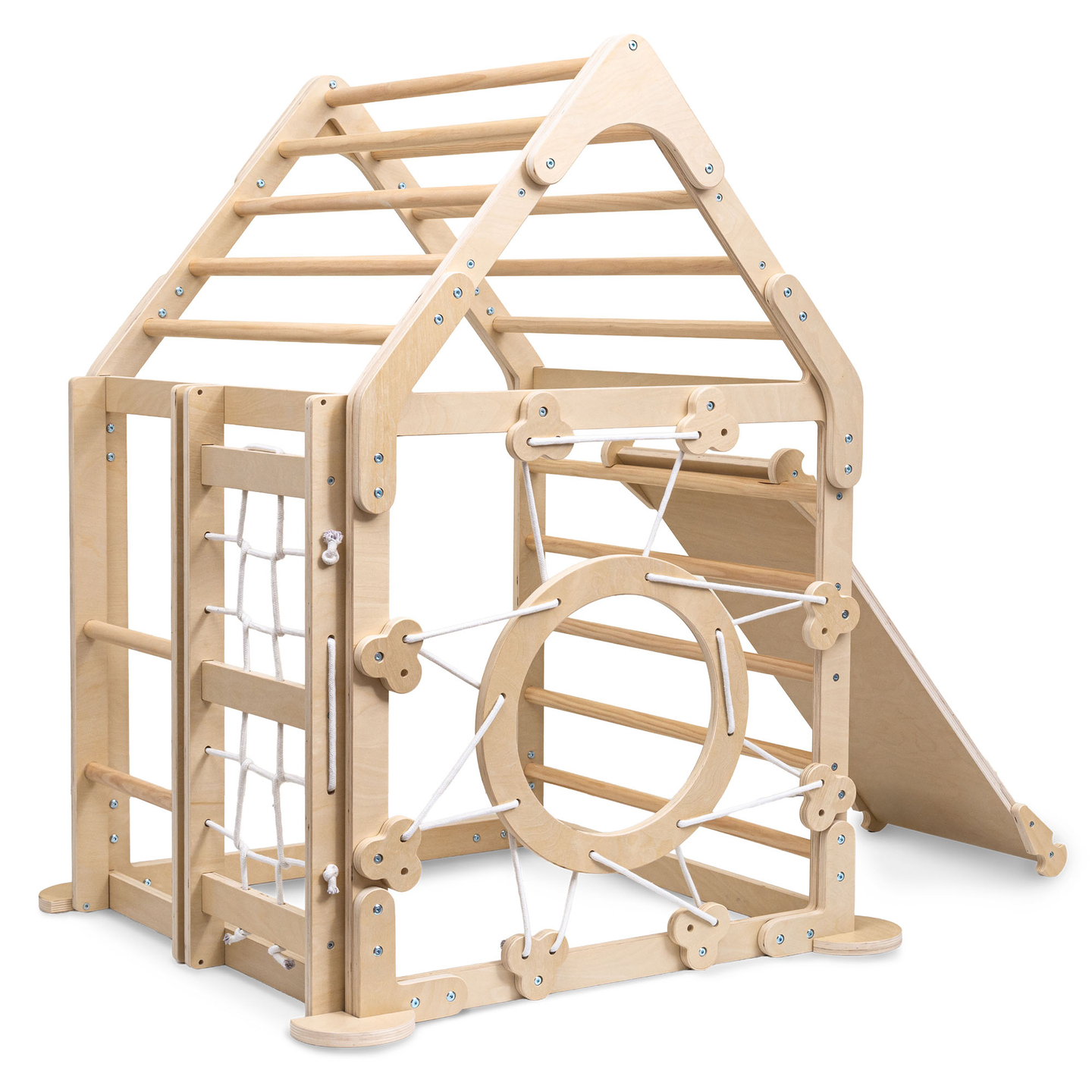 Leseno notranje igrišče za otroke - hišica z lestvami in toboganom