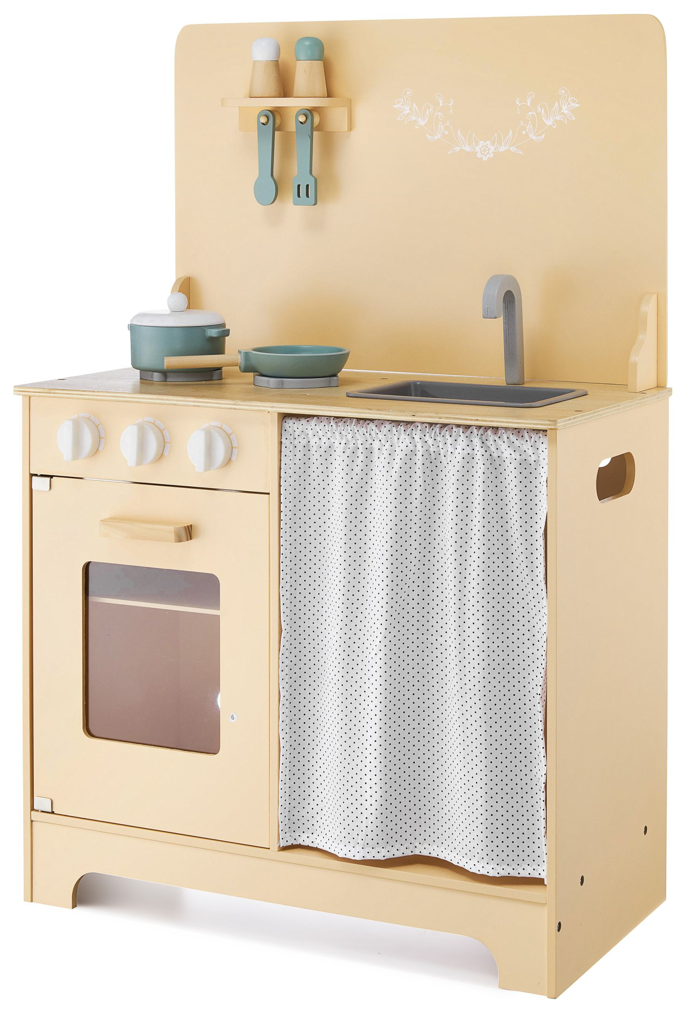 Lesena kuhinja s predpasnikom, dodatki in razsvetljavo LED