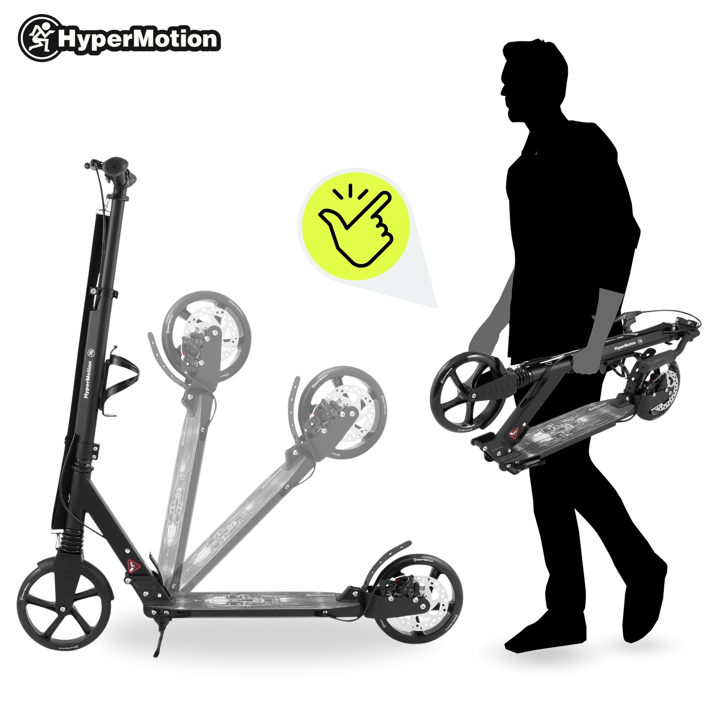 Dvokolesni skuter za mlajše odrasle - z amortizerjem - HyperMotion Skyline - črna, aluminij - 100 kg