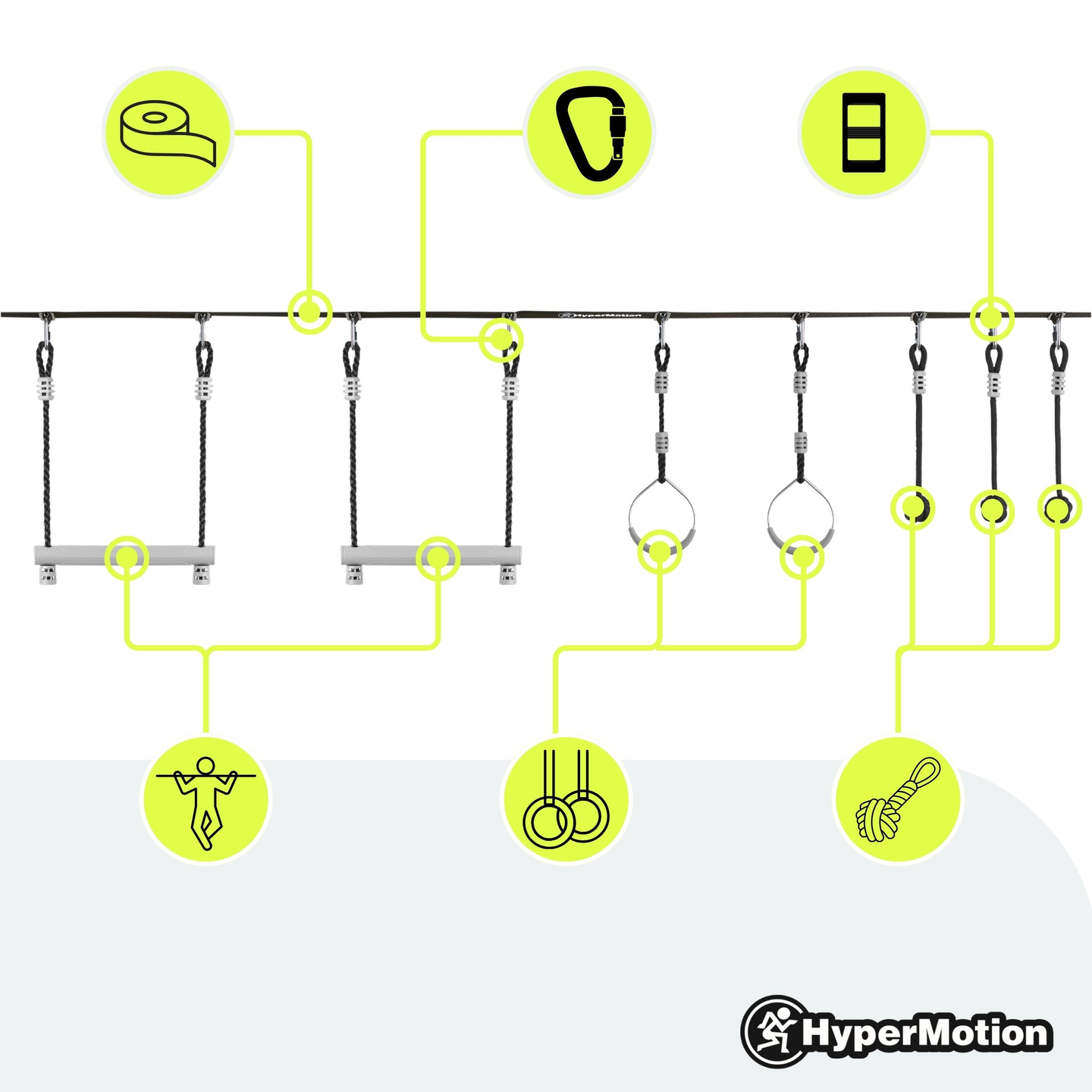 Nindža proga z ovirami za otroke - HyperMotion slackline set - 7 ovir