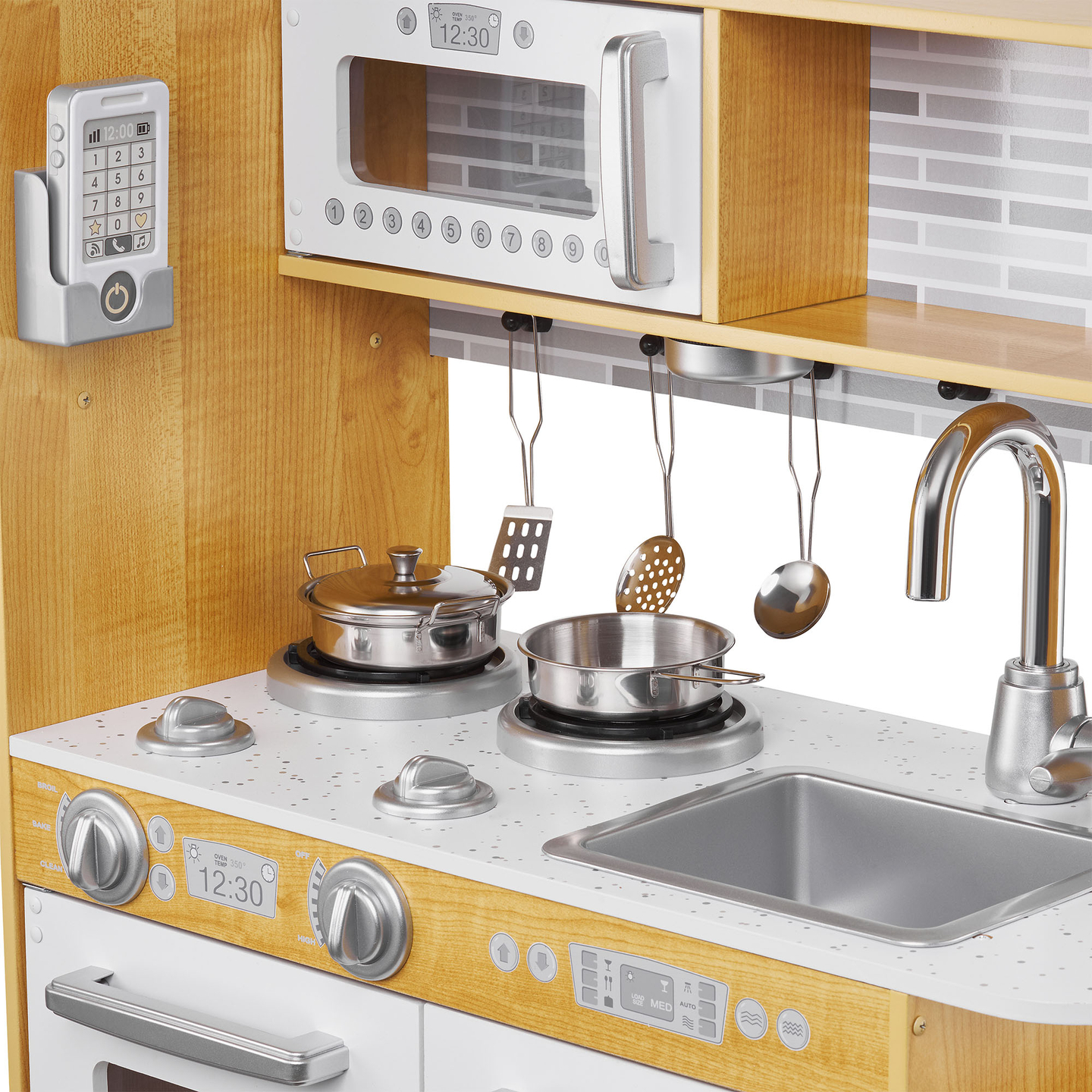 XXL lesena kuhinja z LED osvetlitvijo, predpasnikom in dodatki