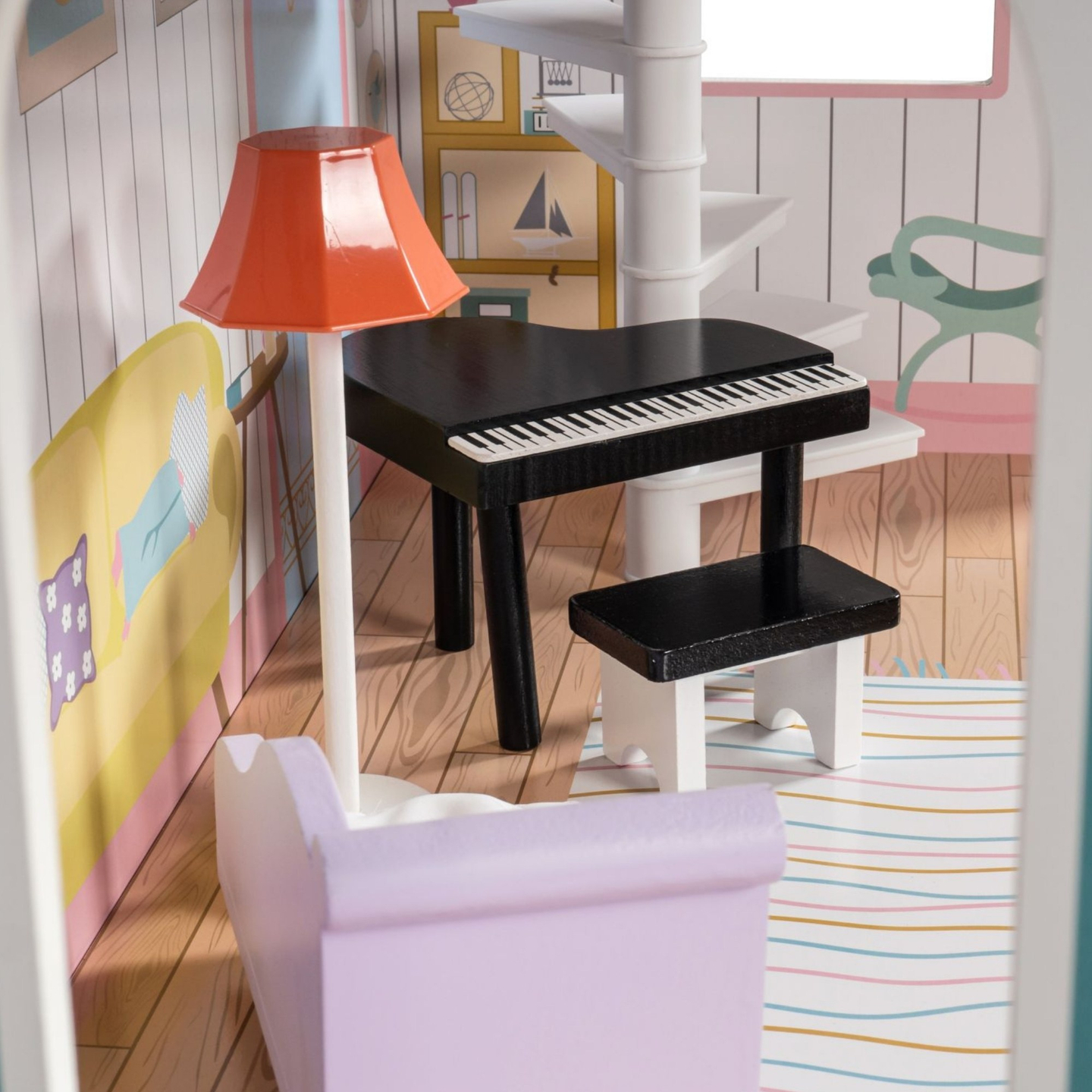 XXL Največja lesena hišica za lutke - 123 cm - LED osvetlitev - terasa, dodatki, vrt